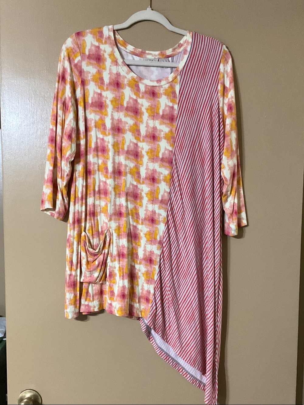 LOGO by Lori Goldstein Asymmetric Mixed-Print Tunic